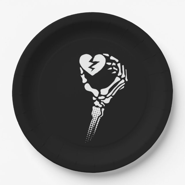 Skeleton Hand Holding Heart Simple Expression Paper Plates (Front)