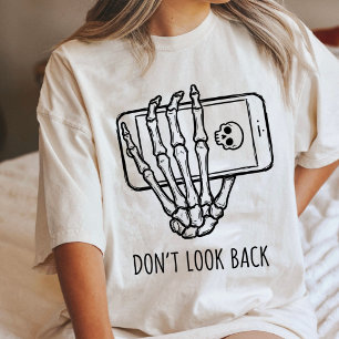 Skeleton Hand Holding Phone Don'T Look Back Quote Tri-Blend Shirt