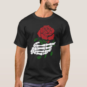 Skeleton Hand Holding Red Rose Funny Tattoo Lovers T-Shirt