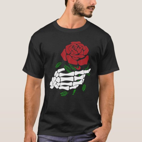 Skeleton Hand Holding Red Rose Funny Tattoo Lovers T_Shirt