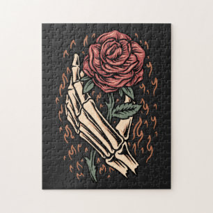 Skeleton Hand Holding Rose Flower Gothic Floral Jigsaw Puzzle