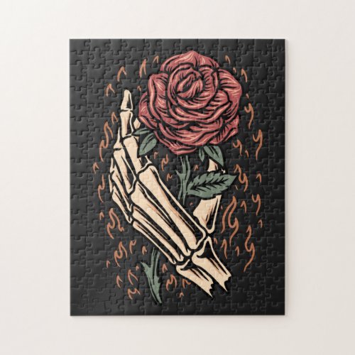 Skeleton Hand Holding Rose Flower Gothic Floral  Jigsaw Puzzle
