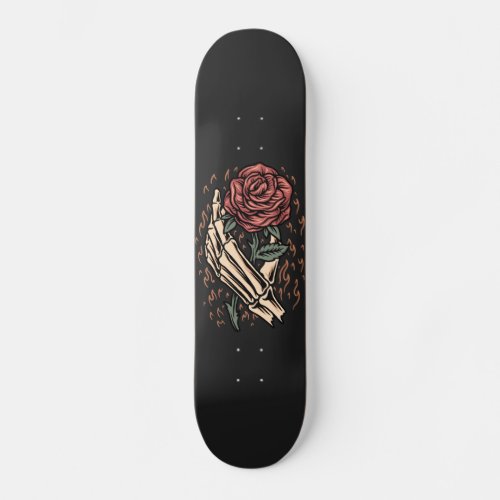 Skeleton Hand Holding Rose Flower Gothic Floral Skateboard