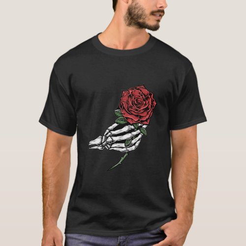 Skeleton Hand Holding Rose Rose T_Shirt