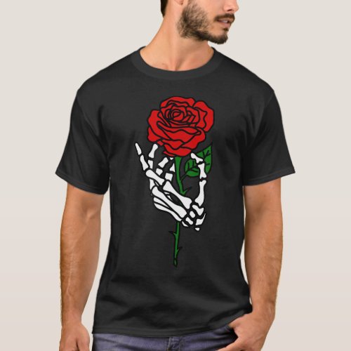 Skeleton Hand Holding Rose T_shirt Tattoo Shirts