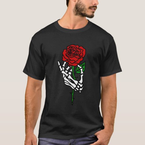 Skeleton Hand Holding Rose Tattoo T_Shirt