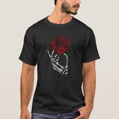Skeleton Hand Holding Rose Traditional Tattoos T_Shirt
