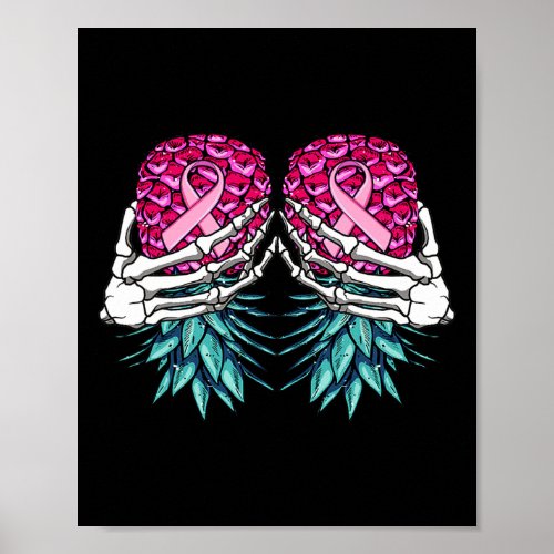 Skeleton Hand Holding Upside Down Pineapple Breast Poster