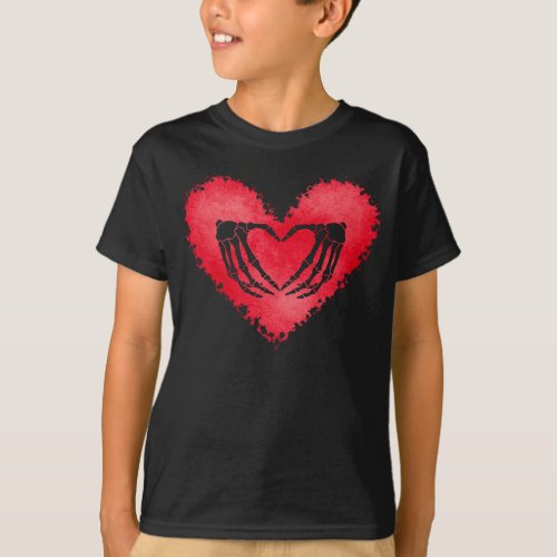Skeleton Hand Love Red Heart Valentines Day Boys  T_Shirt