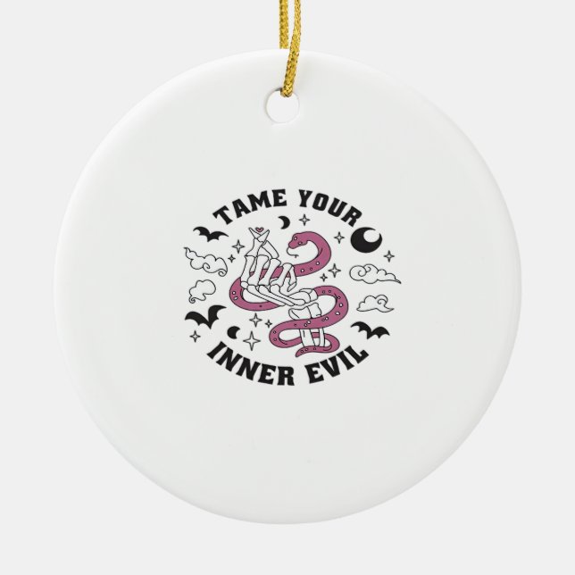 Skeleton Hand Making Heart Minimal Design Ceramic Ornament (Front)