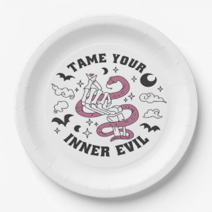 Skeleton Hand Making Heart Minimal Design Paper Plates