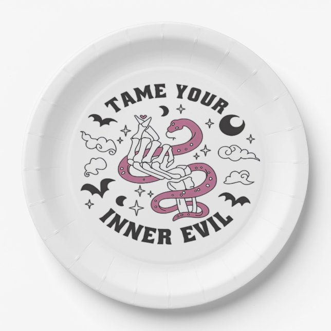 Skeleton Hand Making Heart Minimal Design Paper Plates (Front)