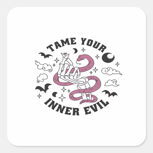 Skeleton Hand Making Heart Minimal Design Square Sticker (Front)