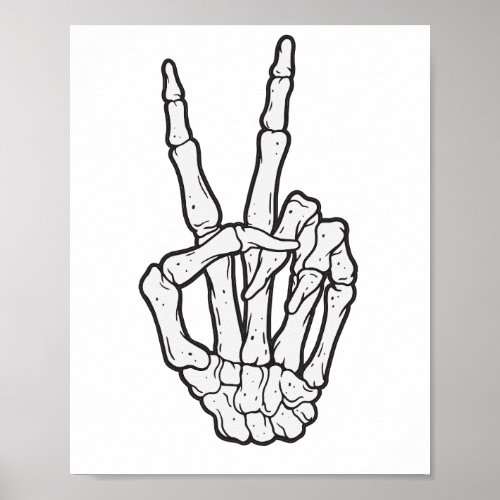 Skeleton hand making peace sign