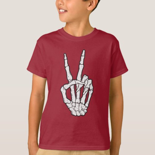 Skeleton hand making peace sign T_Shirt