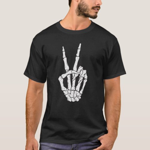 Skeleton hand making peace sign T_Shirt