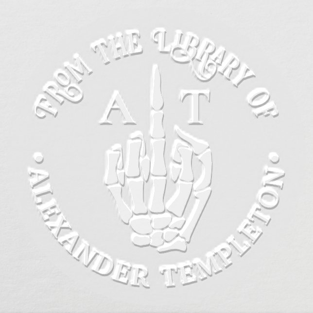 Skeleton Hand Middle Finger Library Book Name Init Embosser (Design)
