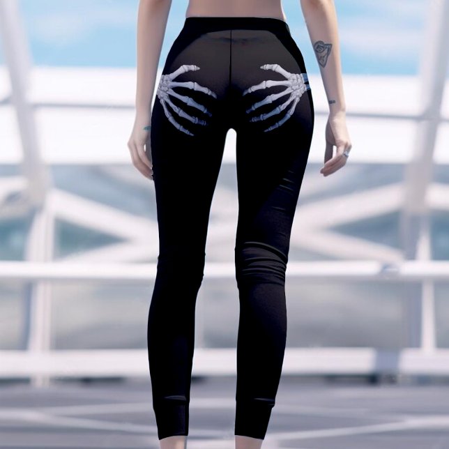 Skeleton Hand on Booty Funny Halloween Black Leggings (Skeleton Hand on Booty Funny Halloween Black Leggings)