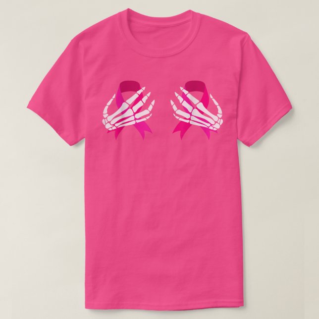Skeleton Hand On Breast Cancer Ribbon Halloween Wo T-Shirt (Design Front)
