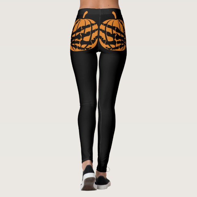 Skeleton Hand on Pumpkin Booty Funny Halloween  Leggings (Back)