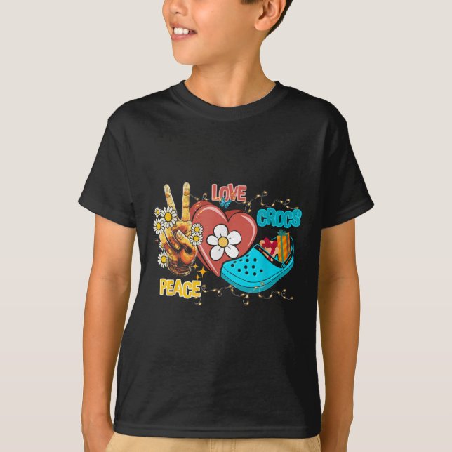 Skeleton Hand Peace Love-crocs Family Xmas Pyjama  T-Shirt (Front)