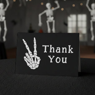 Skeleton Hand Peace Sign Black Letterpress Thank You Card