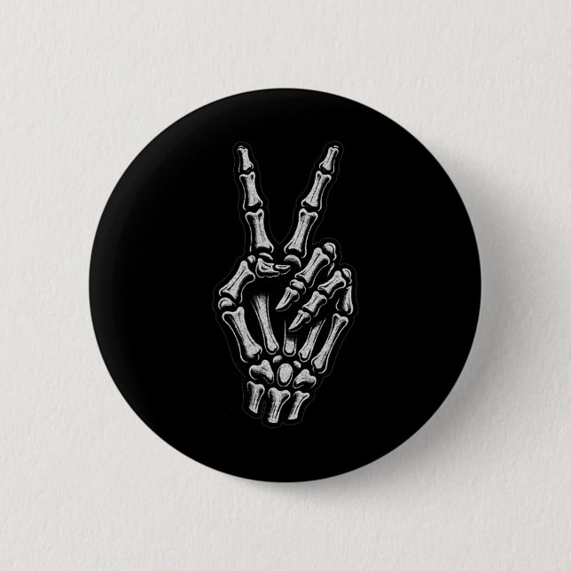 Skeleton Hand Peace Sign Bone 1  Button (Front)