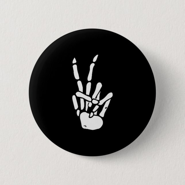 Skeleton Hand Peace Sign Bone  Button (Front)