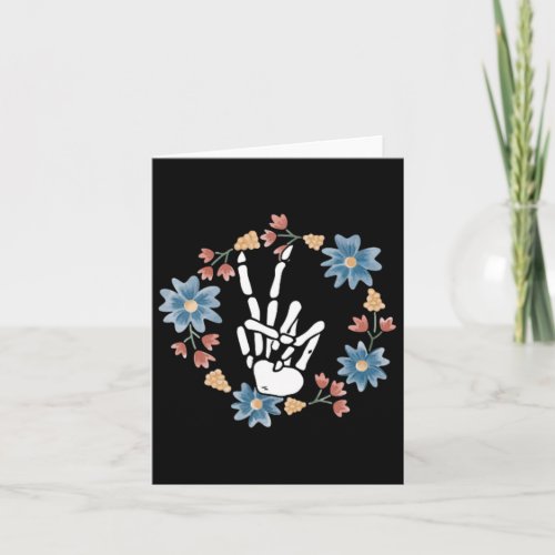 Skeleton Hand Peace Sign Bone Flowers  Card