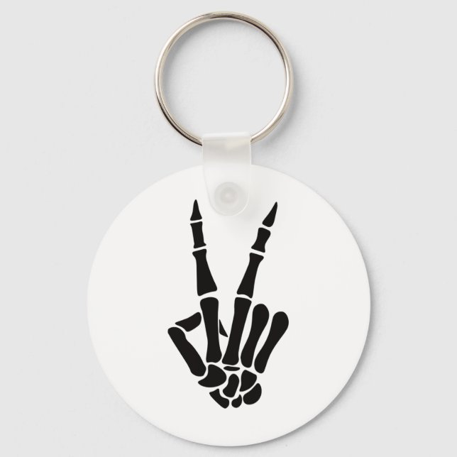Skeleton Hand Peace Sign Bones Halloween Skeleton  Keychain (Front)
