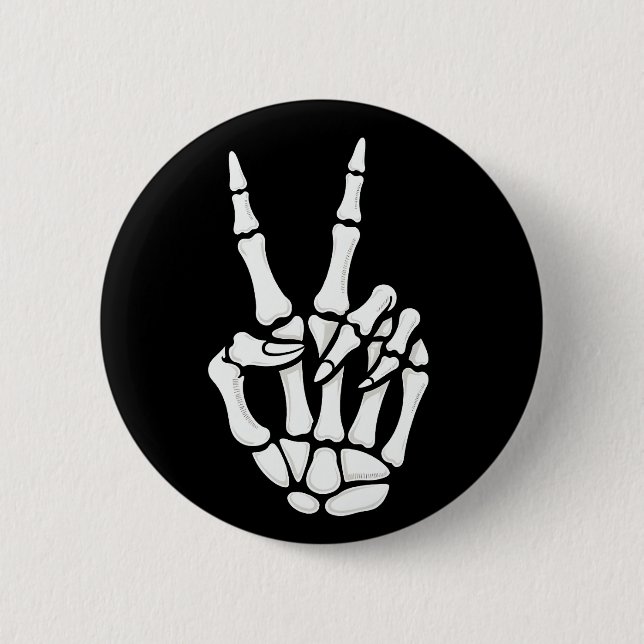 Skeleton Hand Peace Sign Cool Halloween Button (Front)