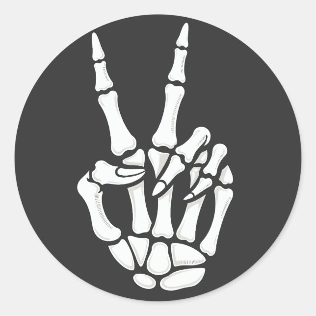 Skeleton Hand Peace Sign Cool Halloween Classic Round Sticker (Front)