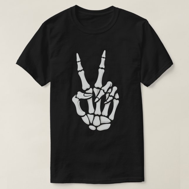 Skeleton Hand Peace Sign Cool Halloween T-Shirt (Design Front)