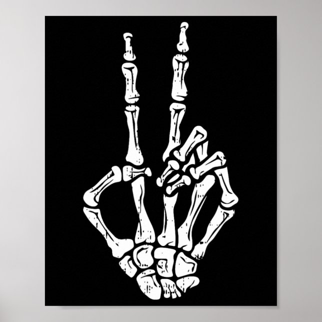 Skeleton Hand Peace Sign Halloween Costume Bones  (Front)