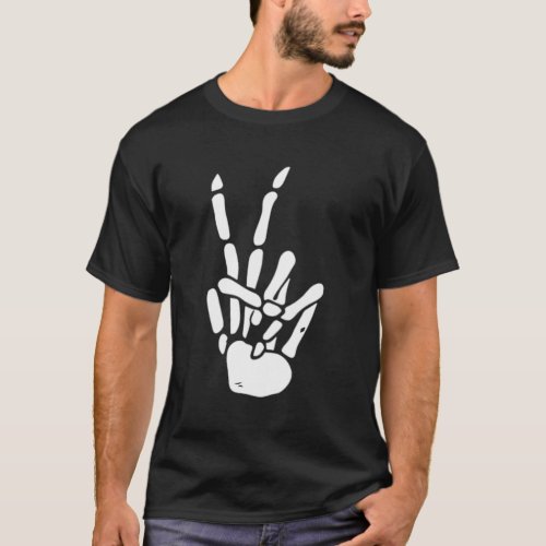 Skeleton Hand Peace Sign Pocket Skeleton Bones Pea T_Shirt