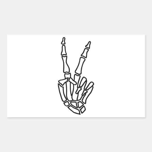 Skeleton hand peace sign rectangular sticker (Front)