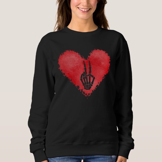 Skeleton Hand Peace Sign Red Heart Valentines Day  Sweatshirt (Front)