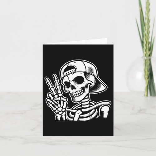 Skeleton Hand Peace Sign Retro Halloween Skeleton  Card