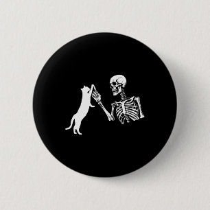 Skeleton Hand Playing Cat Funny Halloween Costume Button