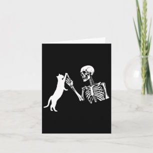 Skeleton Hand Playing Cat Funny Halloween Costume Card