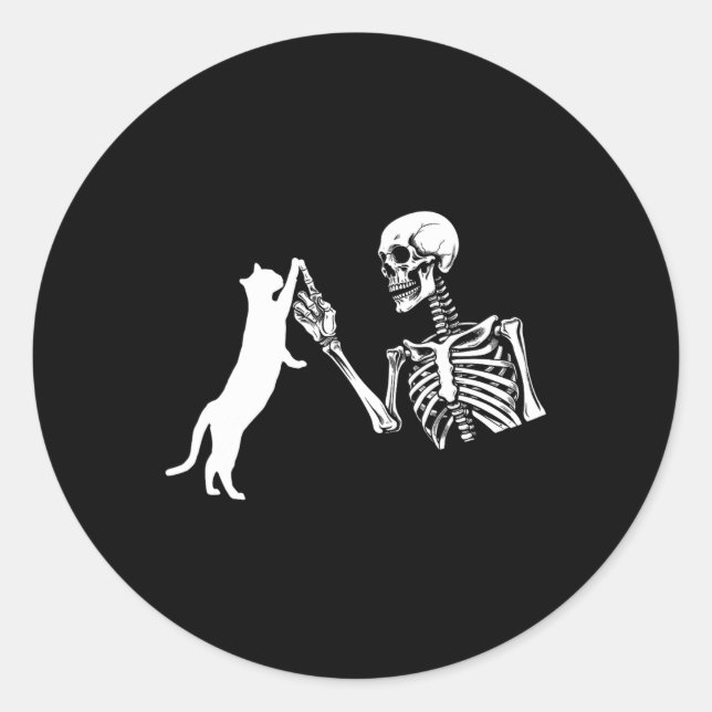 Skeleton Hand Playing Cat Funny Halloween Costume  Classic Round Sticker (Front)