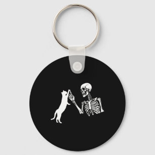 Skeleton Hand Playing Cat Funny Halloween Costume Keychain