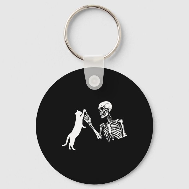 Skeleton Hand Playing Cat Funny Halloween Costume  Keychain (Front)