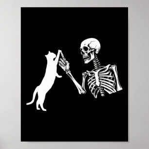 Skeleton Hand Playing Cat Funny Halloween Costume Poster