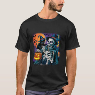 Skeleton Hand Playing Cat Funny Halloween Costume T-Shirt