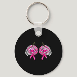 Skeleton Hand Pumpkin Breast Cancer Halloween Wome Keychain