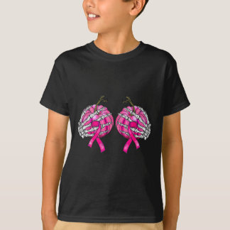 Skeleton Hand Pumpkin Breast Cancer Halloween Wome T-Shirt