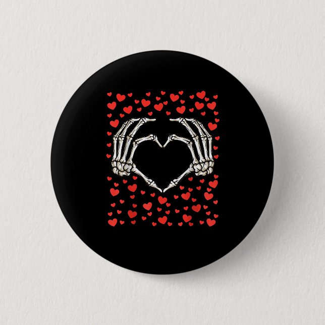 Skeleton Hand Red Heart Birthday Valentines Day  Button (Front)