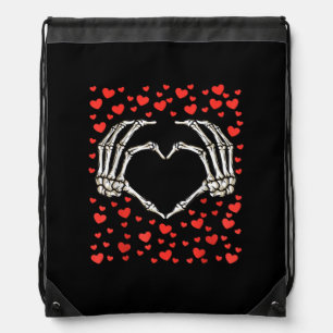 Skeleton Hand Red Heart Birthday Valentines Day Drawstring Bag