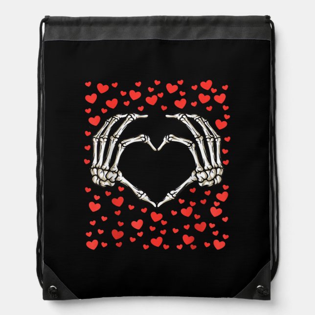 Skeleton Hand Red Heart Birthday Valentines Day  Drawstring Bag (Front)